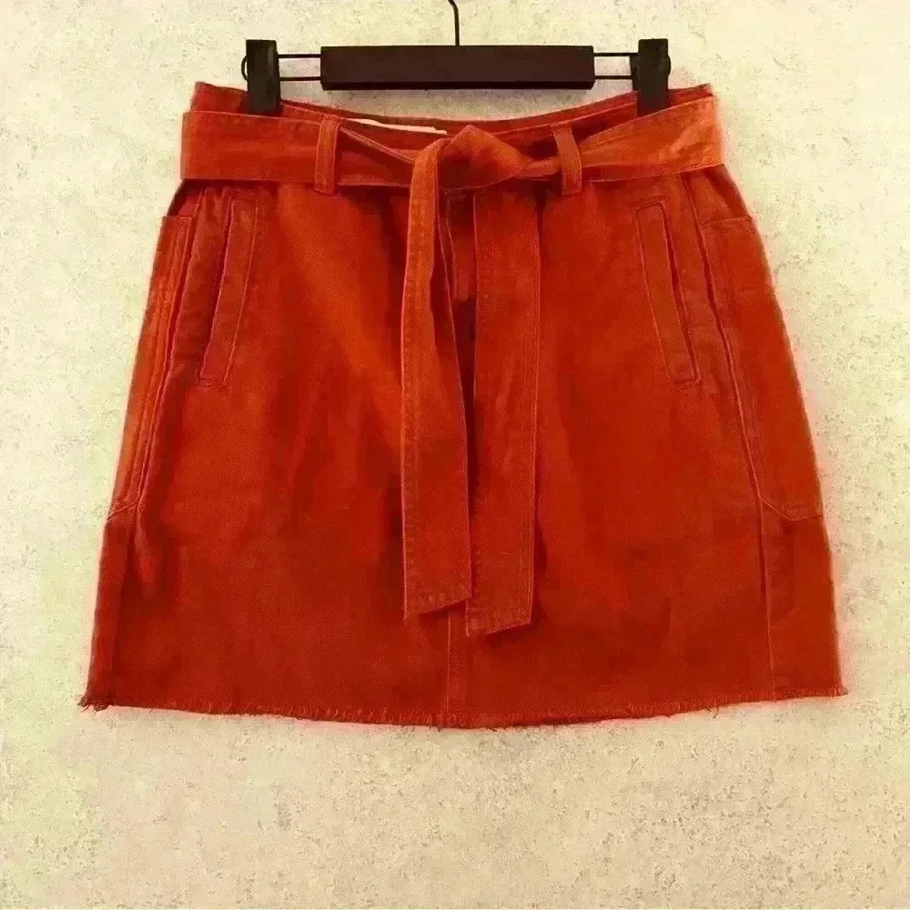 ANTHROPOLOGIE PILCRO AND LETTERPRESS BELTED RAW HEM BOHO MINI SKIRT. SIZE 2